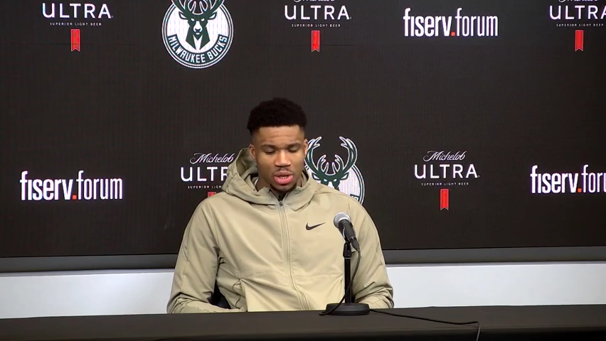Giannis Antetokounmpo, seen here after a regular season win, is always one to offer thoughtful responses in press conferences. He did again after the Milwaukee Bucks' playoff series loss to the eighth-seeded Miami Heat in the first round regarding whether he views the season a failure.