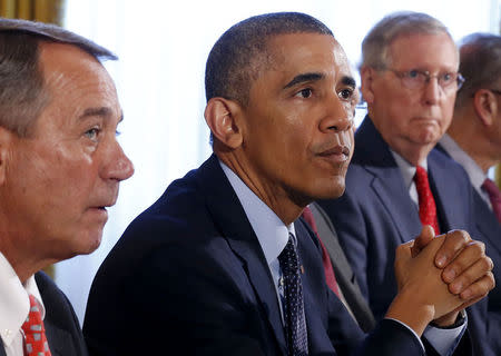 U.S. President Barack Obama hosts a luncheon for bi-partisan Congressional leaders in the Old Family Dining Room at the White House in Washington, November 7, 2014. REUTERS/Larry Downing