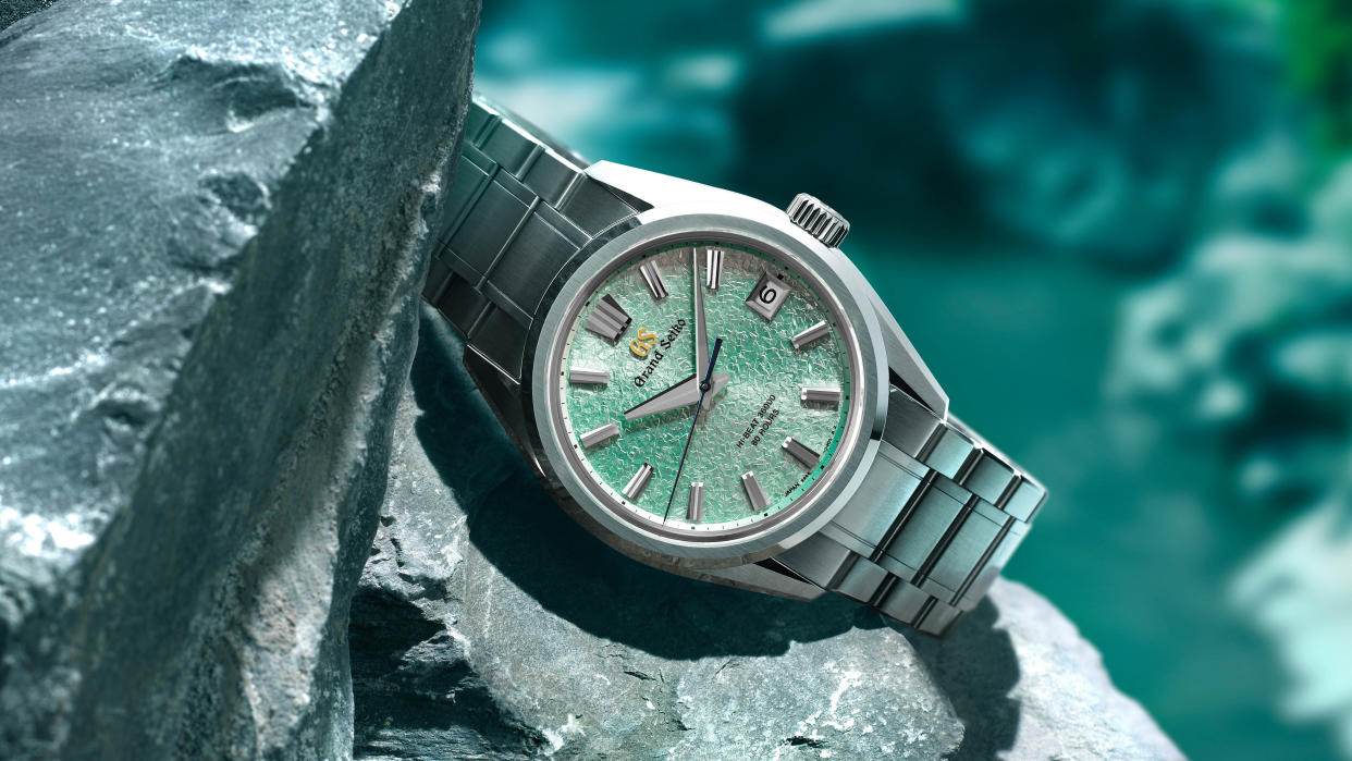  The Grand Seiko Genbi Valley on a green background. 