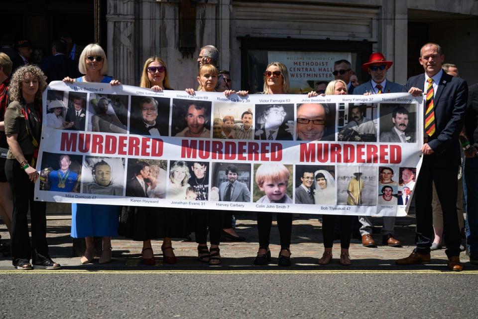 Families affected by the tainted blood scandal protest (Getty Images)