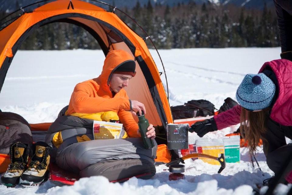 Dehydrated meals are your best friend on winter camping trips. Just add boiling water and wait 10 minutes.