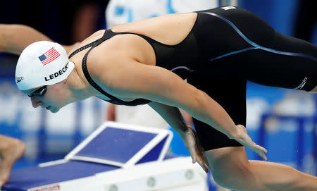 FILE PHOTO: Swimming – 17th FINA World Aquatics Championships – Women's 800m Freestyle preliminary – Budapest, Hungary – July 28, 2017 – Katie Ledecky of the U.S. competes. REUTERS/Stefan Wermuth/File Photo