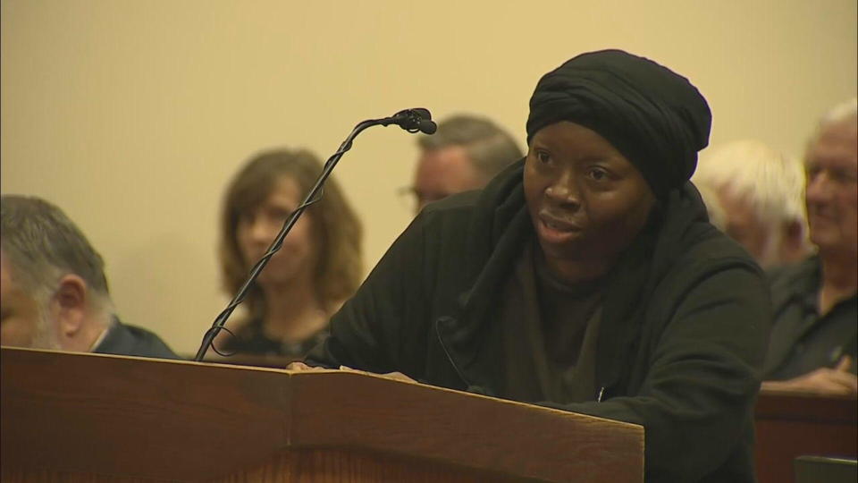 Sheneen McClain, Elijah McClain's mother, speaks during former Aurora Fire Rescue paramedic Peter Cichuniec's sentencing hearing on Friday, March 1, 2024. / Credit: CBS