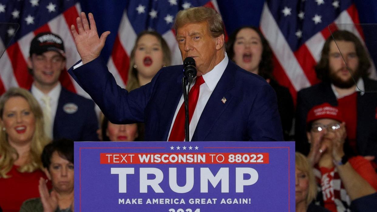 PHOTO: Republican presidential candidate and former President Donald Trump speaks at a campaign rally in Green Bay, Wisconsin, Apr. 2, 2024.   (Brian Snyder/Reuters)