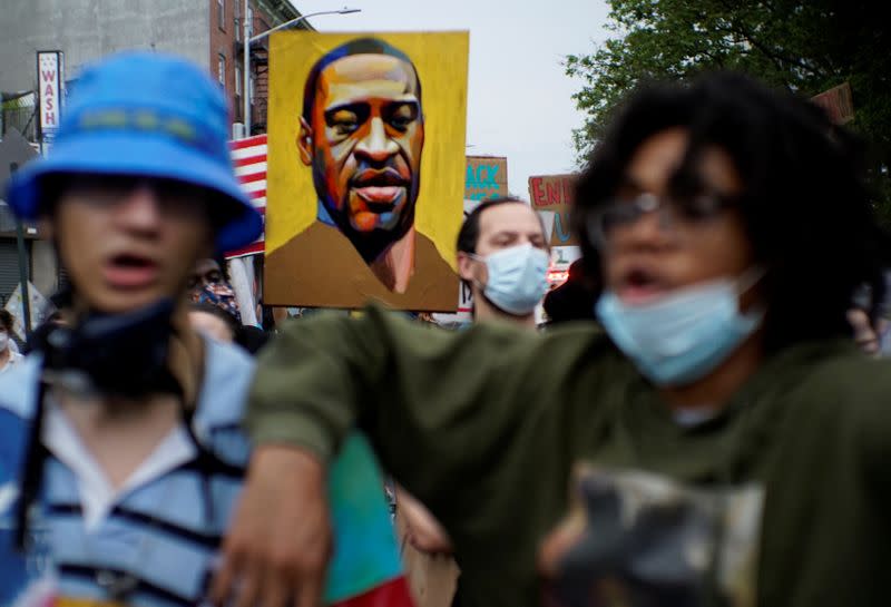 Demonstrators protest against the death in Minneapolis police custody of George Floyd, in New York City