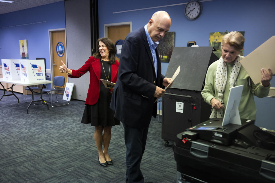 Carolyn Carluccio, Republican Pennsylvania Supreme Court candidate, votes at the Wissahickon Valley Public Library in Blue Bell, Pa. on Tuesday, Nov. 7, 2023. (AP Photo/Joe Lamberti)