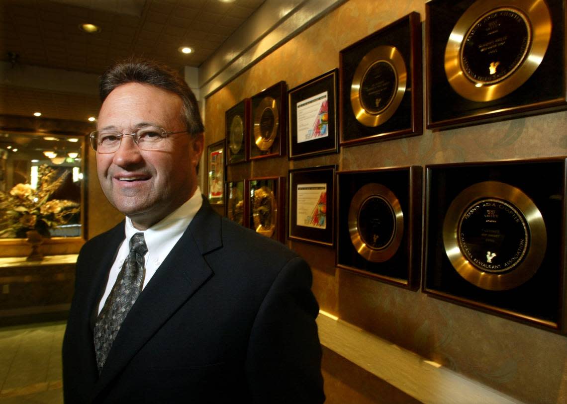 Restaurateur and caterer Jim Pardini is pictured in this 2003 Fresno Bee file photo after winning an Excellence in Business award.