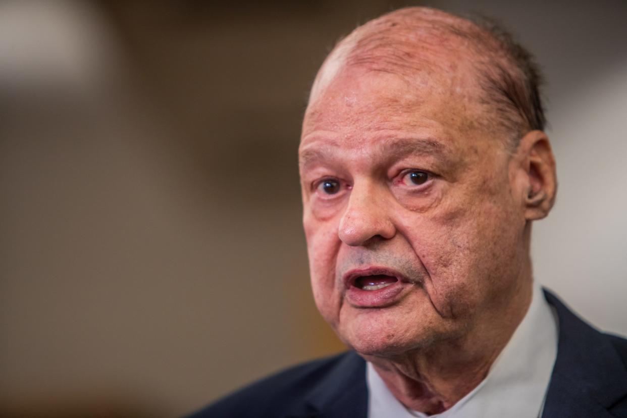 Arizona State Superintendent of Public Instruction Tom Horne speaks to media inside the library of West Point Elementary School in Surprise on June 21, 2023.