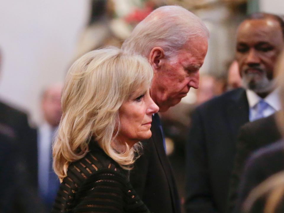 Joe Biden and Jill Biden leave the funeral of their son Beau in Wilmington, Delaware.