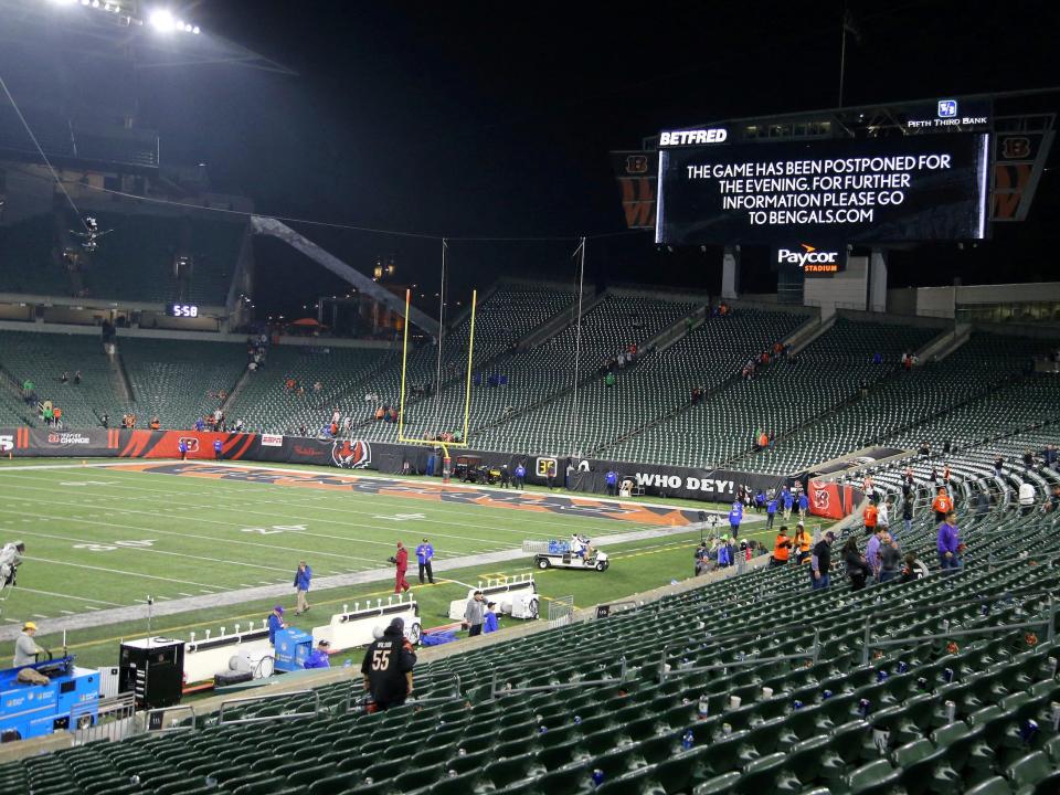 The Bills-Bengals game is postponed following the collapse of Buffalo safety Damar Hamlin.