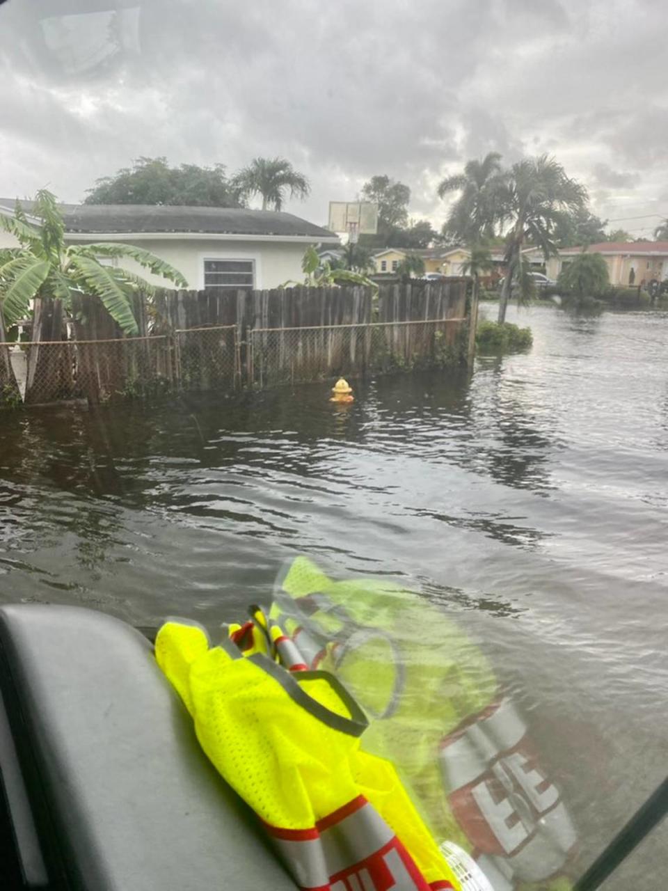 Lauderhill streets, Monday morning, after Tropical Storm Eta hit. Note the fire hydrant.