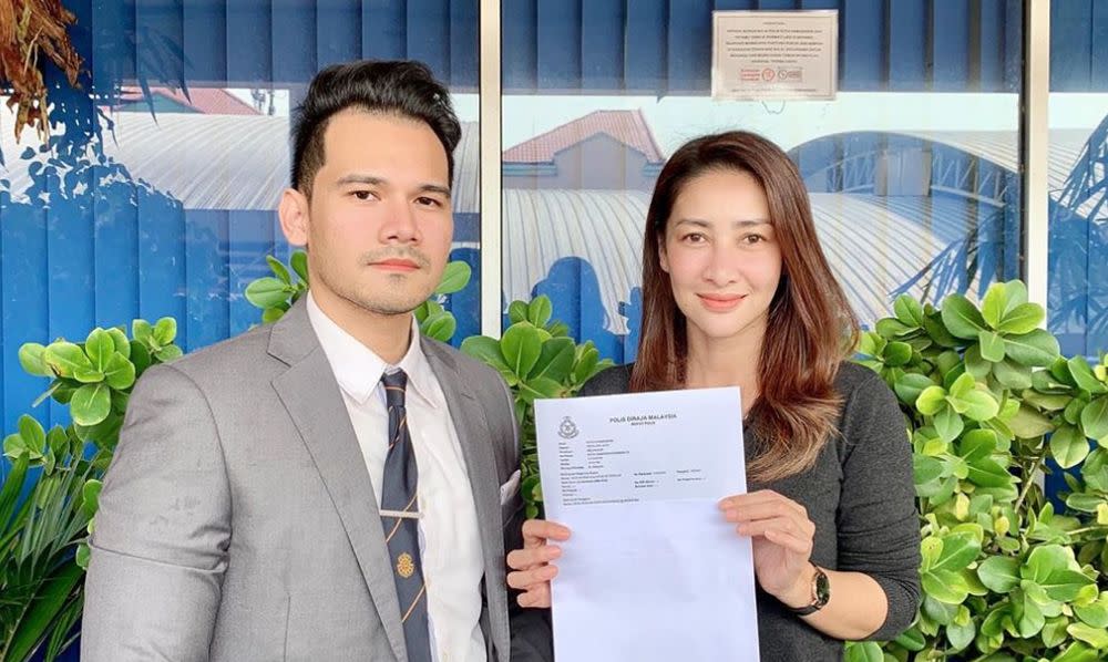 Rita (right) pictured with her lawyer Mohd Syakirin Syazwan after she lodged a police report against an Instagram user for alleged defamation. — Picture from Instagram/ritrud727