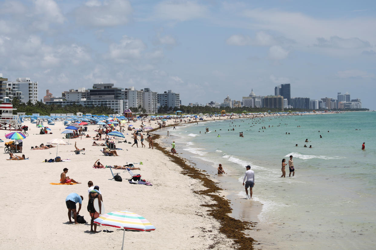 A general view of the South Beach as beaches are reopened with restrictions to limit the spread of the coronavirus disease (COVID-19), in Miami Beach, Florida, U.S., June 10, 2020. REUTERS/Marco Bello