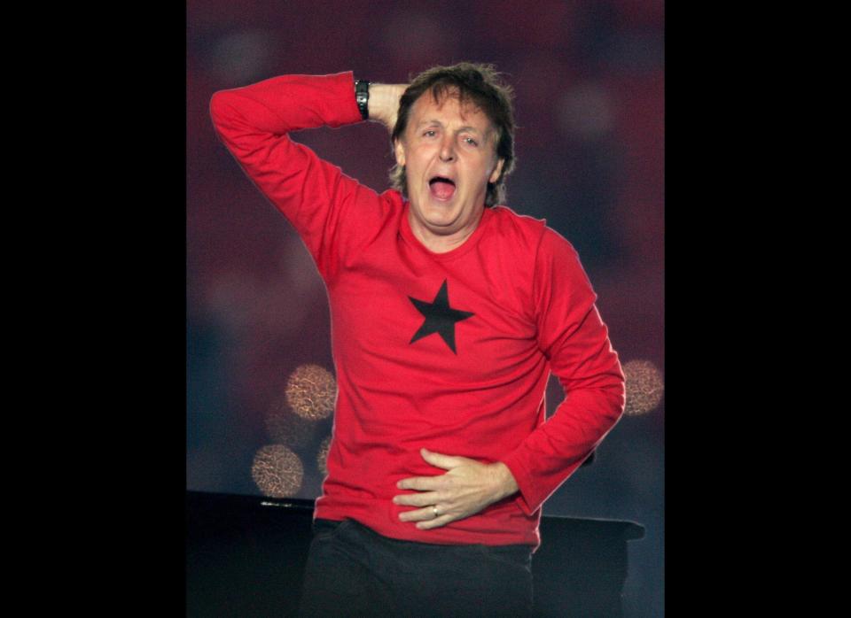 Paul McCartney performs during the Super Bowl XXXIX Halftime Show at Alltell Stadium in Jacksonville, FL on February 6, 2005. (Photo credit: PA)