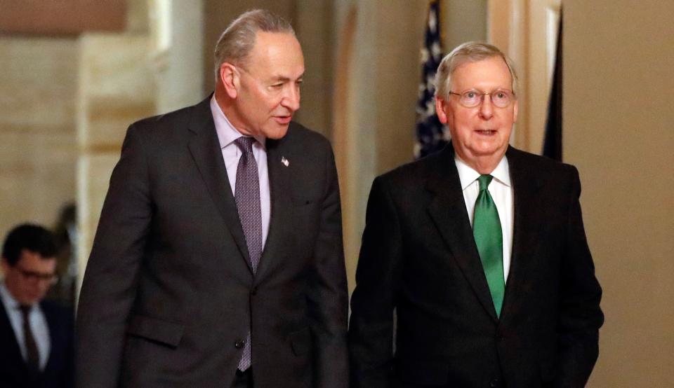 Senate Minority Leader Chuck Schumer (D-N.Y.), left, said it's imperative that Mitch McConnell (R-Ky.) is no longer the majority leader after 2020.&nbsp; (Photo: Pablo Martinez Monsivais/Associated Press)