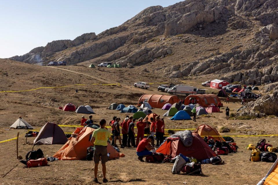 The base camp of international rescuers is seen near the Morca Cave (Umit Bektas/Reuters)