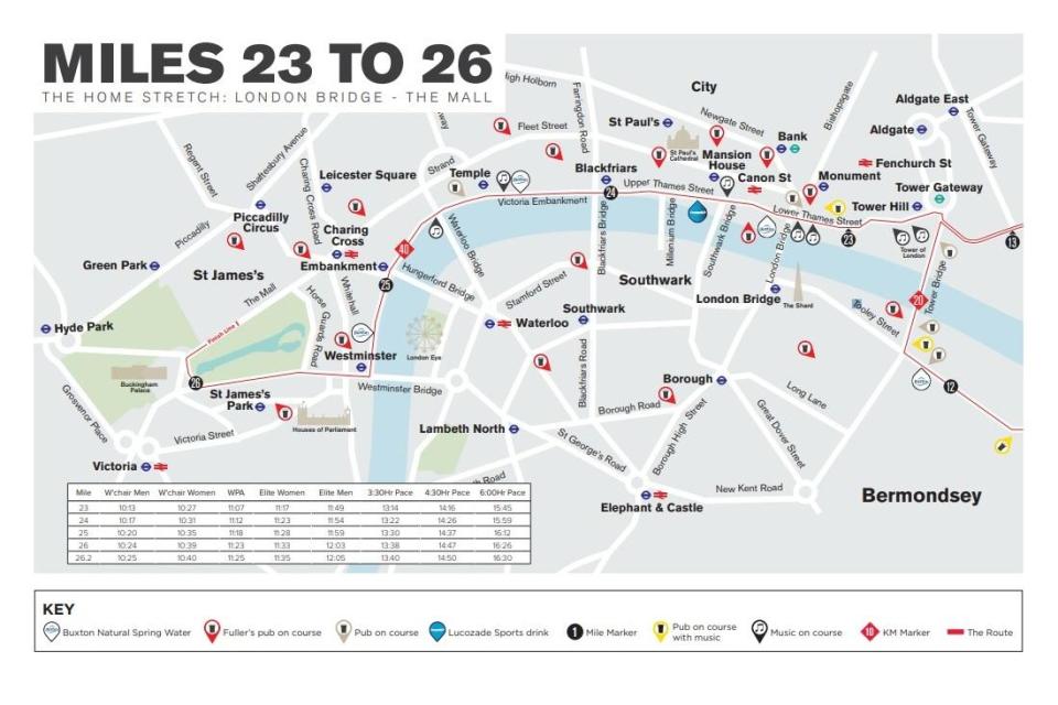 A map handed out by Virgin London marathon organisers (Virgin London Marathon)