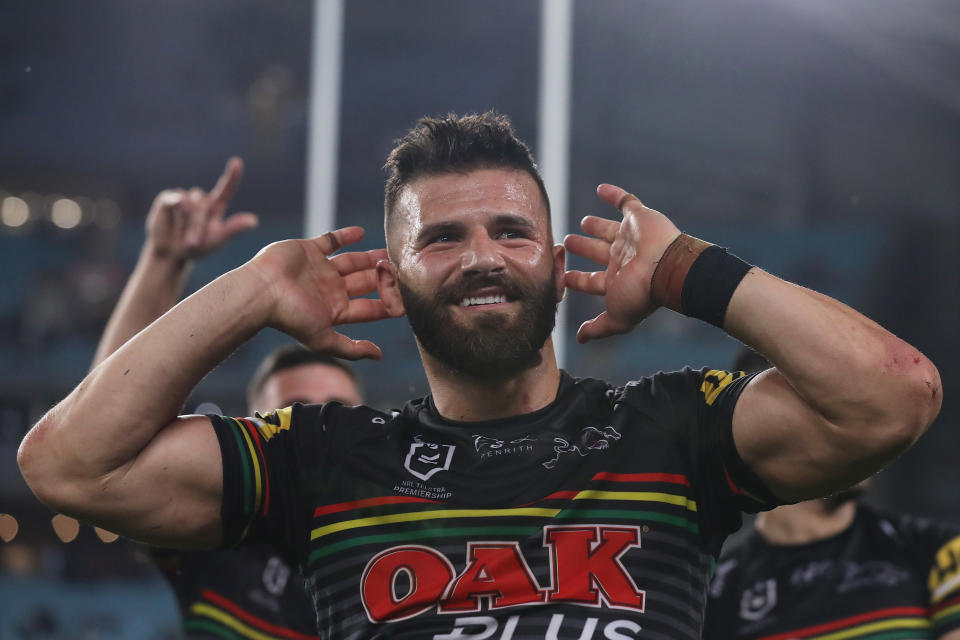 Josh Mansour thanks the crowd after winning during the NRL Preliminary Final match.