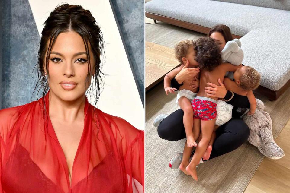 <p>Axelle/Bauer-Griffin/FilmMagic; ashleygraham/Instagram</p> Ashley Graham (L), Ashley Graham cuddling her three sons (R)