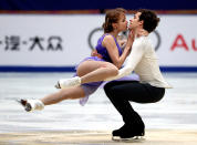 <p>Angelique Abachkina, left, and Louis Thauron of France compete in the Ice Dance Free Dance during the Audi Cup of China ISU Grand Prix of Figure Skating 2017 at the Capital Gymnasium in Beijing, Saturday, Nov. 4, 2017. (AP Photo/Mark Schiefelbein) </p>