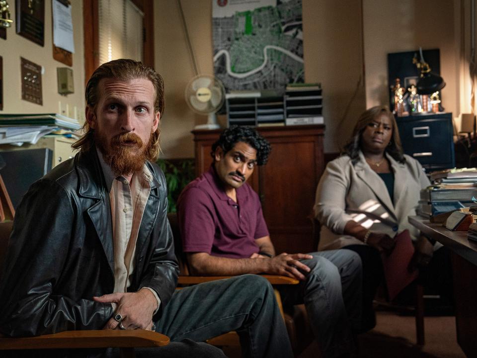 Austin Amelio, Sanjay Rao, and Retta as New Orleans detectives Jasper, Phil, and Claudette in "Hit Man."