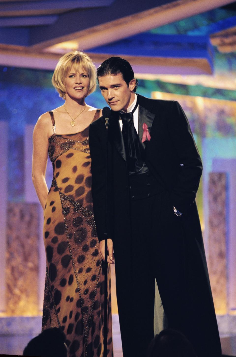 <p>Antonio Banderas smouldered in his tux and ascot. We’re not sure how we feel about Melanie Griffith’s embellished animal print dress, though. </p>