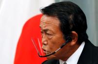 Japan's newly-appointed Finance Minister Taro Aso speaks at a news conference in Tokyo