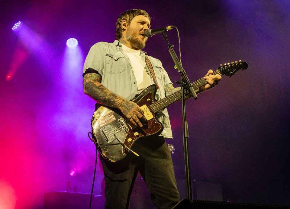 <p>Singer Brian Fallon of The Gaslight Anthem performs at the Columbiahalle in Berlin, Germany, on Aug. 9. </p>