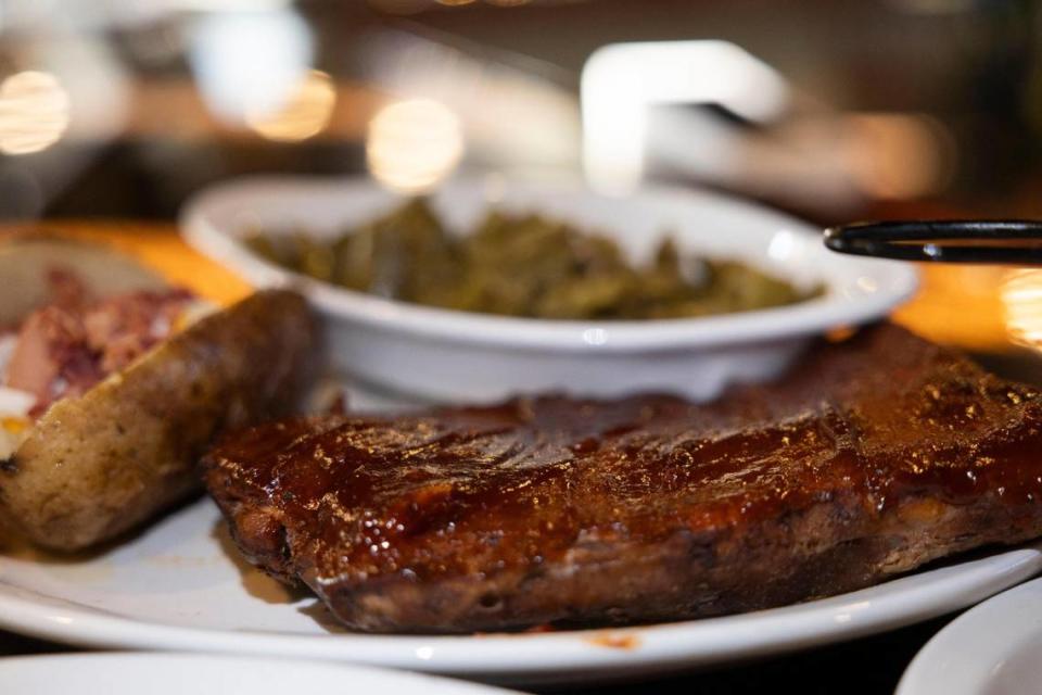 The a half rack of BBQ ribs with signature sauce from the Black Bear restaurant in Irvine, Ky.