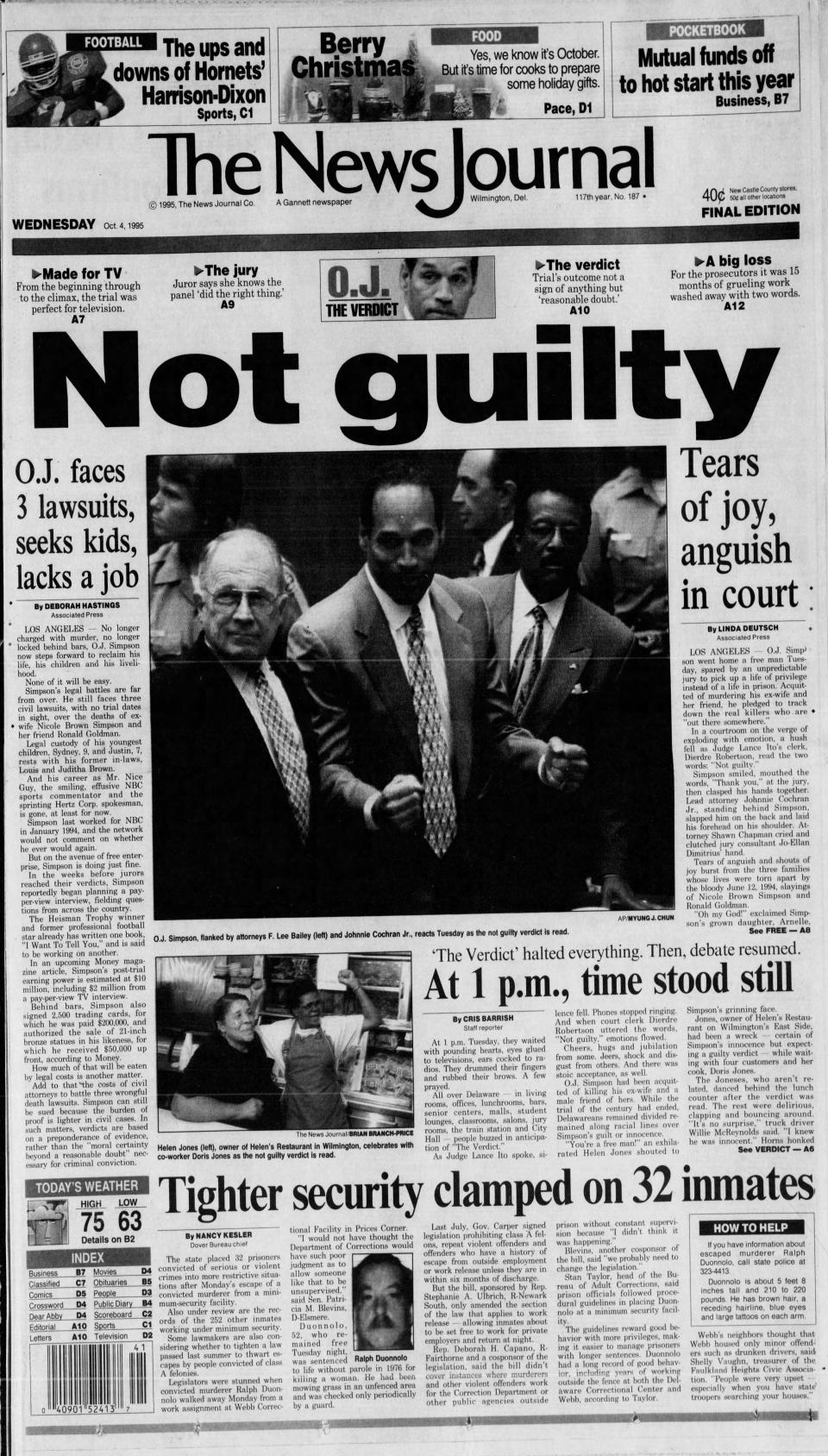 Front page of The News Journal from Oct. 4, 1995.