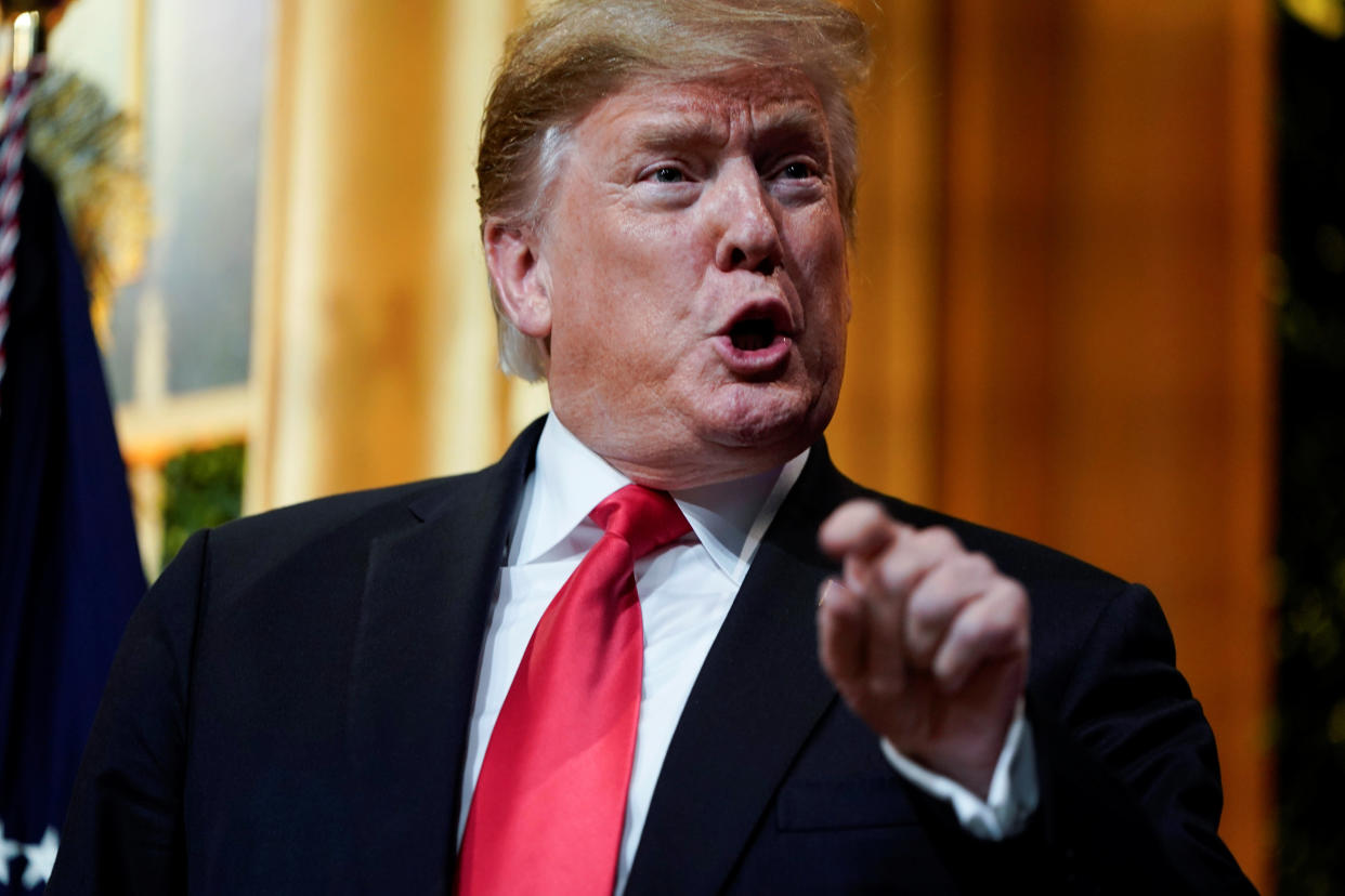 President Trump speaks at the National Republican Congressional Committee's annual spring dinner in Washington, D.C., on Tuesday. (Joshua Roberts/Reuters)