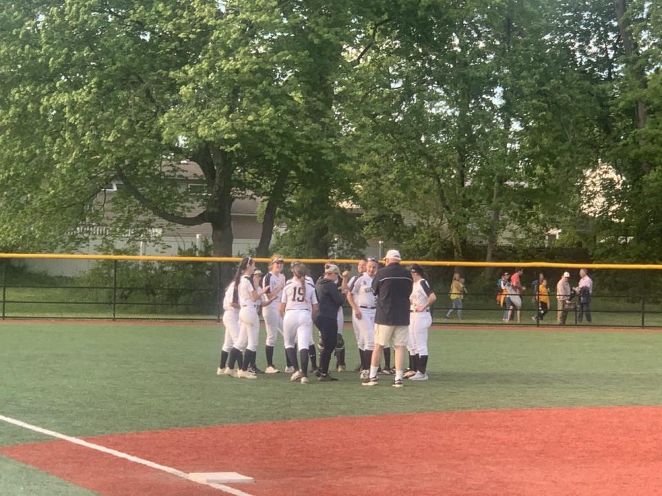 The South Brunswick softball team during its GMCT quarterfinal game against J.P. Stevens on May 18, 2022