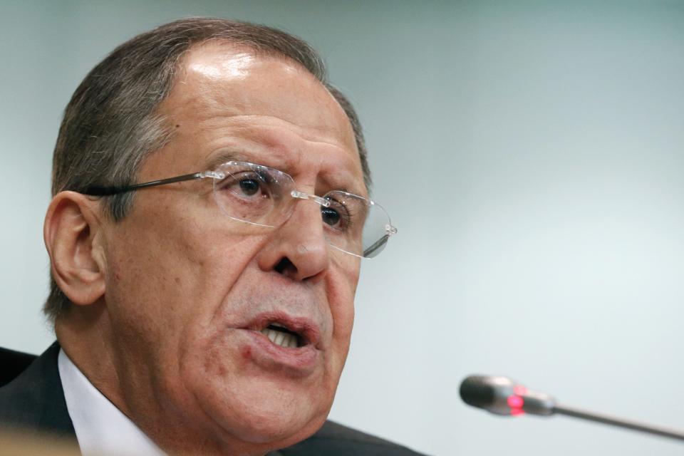 Russia's Foreign Minister Sergei Lavrov speaks during a news conference in Moscow, January 21, 2015. Lavrov urged Washington on Wednesday to move from "diktat" to cooperation after a speech by President Barack Obama which he said showed the United States believes it is "number one". REUTERS/Maxim Shemetov (RUSSIA - Tags: POLITICS HEADSHOT)