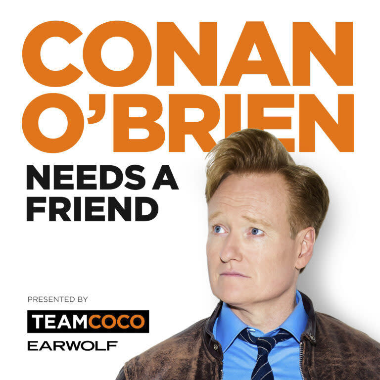 This image released by Team Coco/Earwolf shows the cover art for "Conan O'Brien Needs a Friend," named one of the top ten podcasts by the Associated Press. (Team Coco/Earwolf via AP)