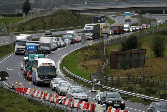 Heavy traffic congestion on the M1 into Newry, as hordes of shoppers surged across the border into Northern Ireland today as they used the Republic's national strike to stock up on Christmas shopping.