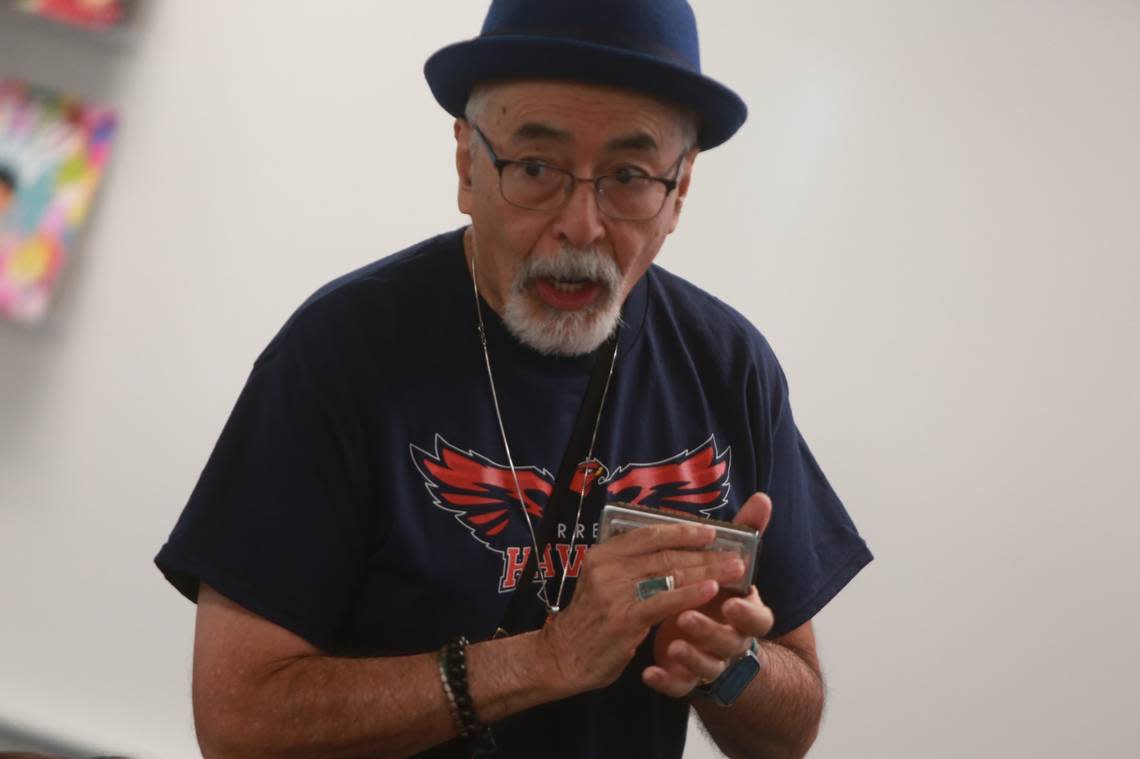 Juan Felipe Herrera on the first day that Juan Felipe Herrera Elementary School opened its doors on Aug. 15, 2022.