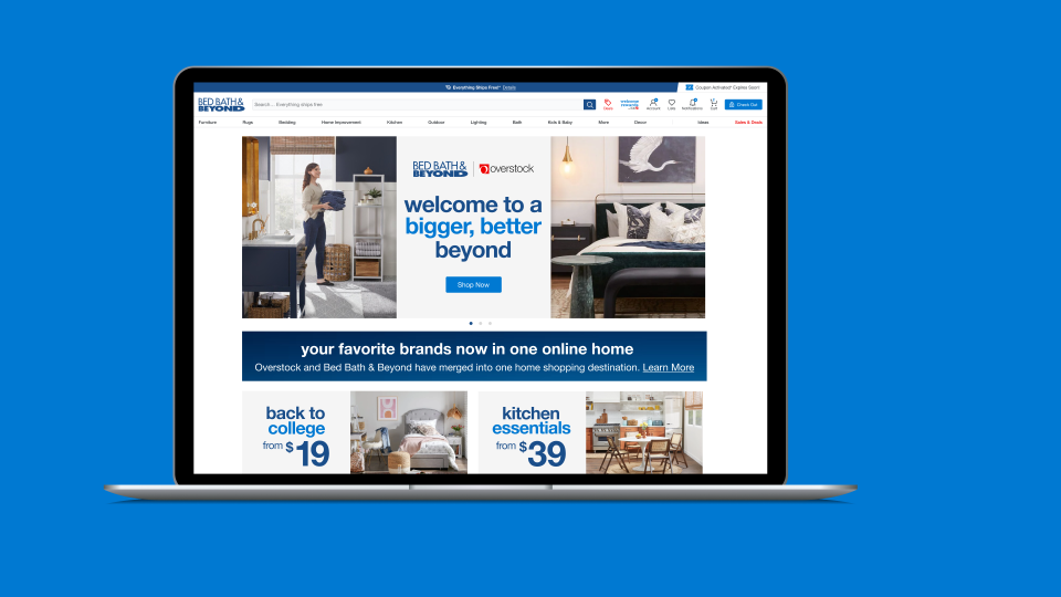 The new Bed, Bath & Beyond website promots a "bigger, better beyond."