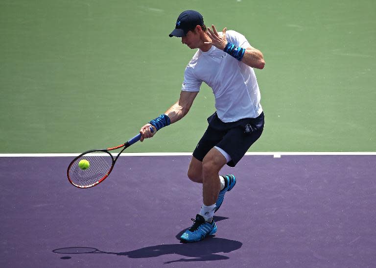 Andy Murray of Great Brittain plays a match against Donald Young during Day 5 of the Miami Open presented on March 27, 2015 in Key Biscayne, Florida