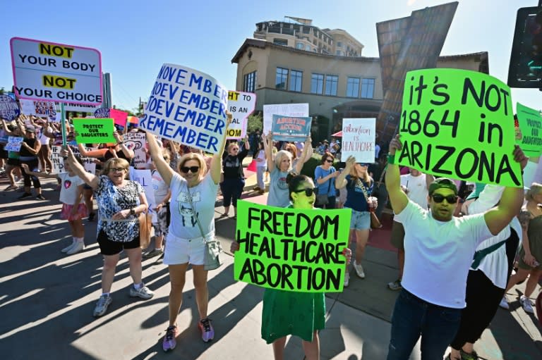 Pro-abortion rights demonstrators rally in Scottsdale, Arizona on April 15, 2024 (Frederic J. Brown)