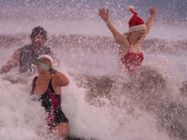 These brave swimmers will be ready for their Christmas dinner