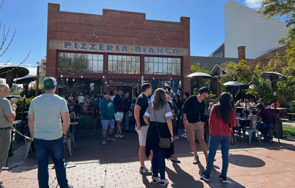 Customers were willing to wait upwards of 3-4 hours for their spot at Pizzeria Bianco in Phoenix, which was unusually busy during Super Bowl weekend on Saturday. (Dan Wetzel/Yahoo Sports)