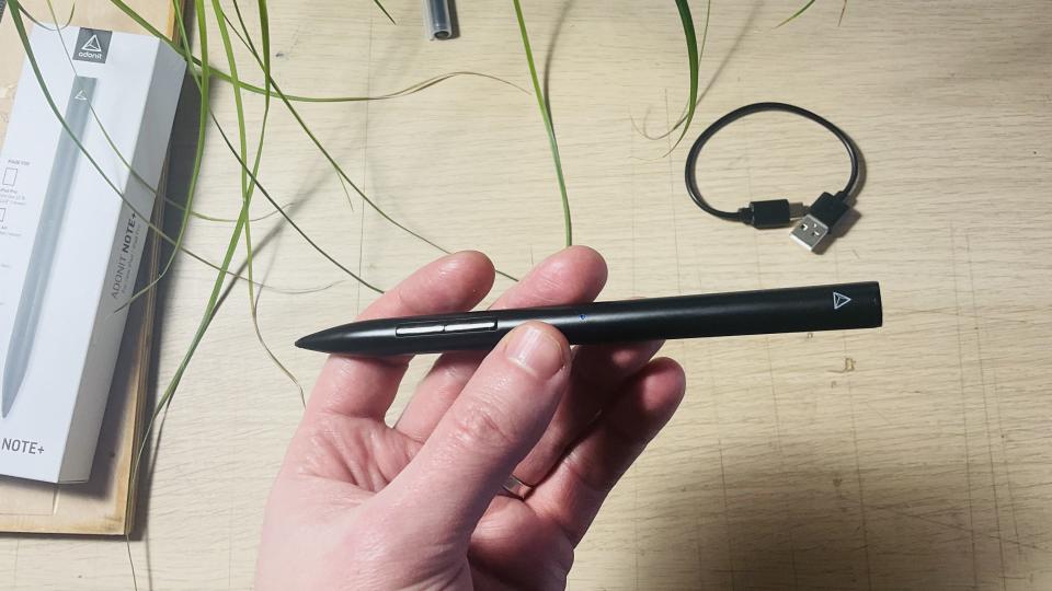 Adonit Note +, one of the best Apple Pencil alternatives, in our reviewer's hand