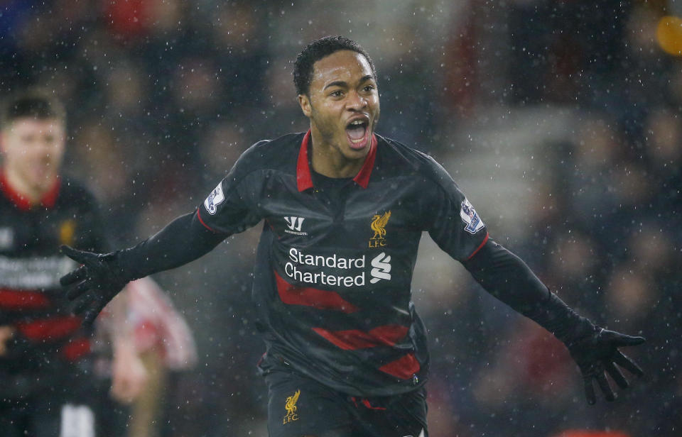 Raheem Sterling celebrates after scoring the second goal for Liverpool Action Images via Reuters / John Sibley Livepic