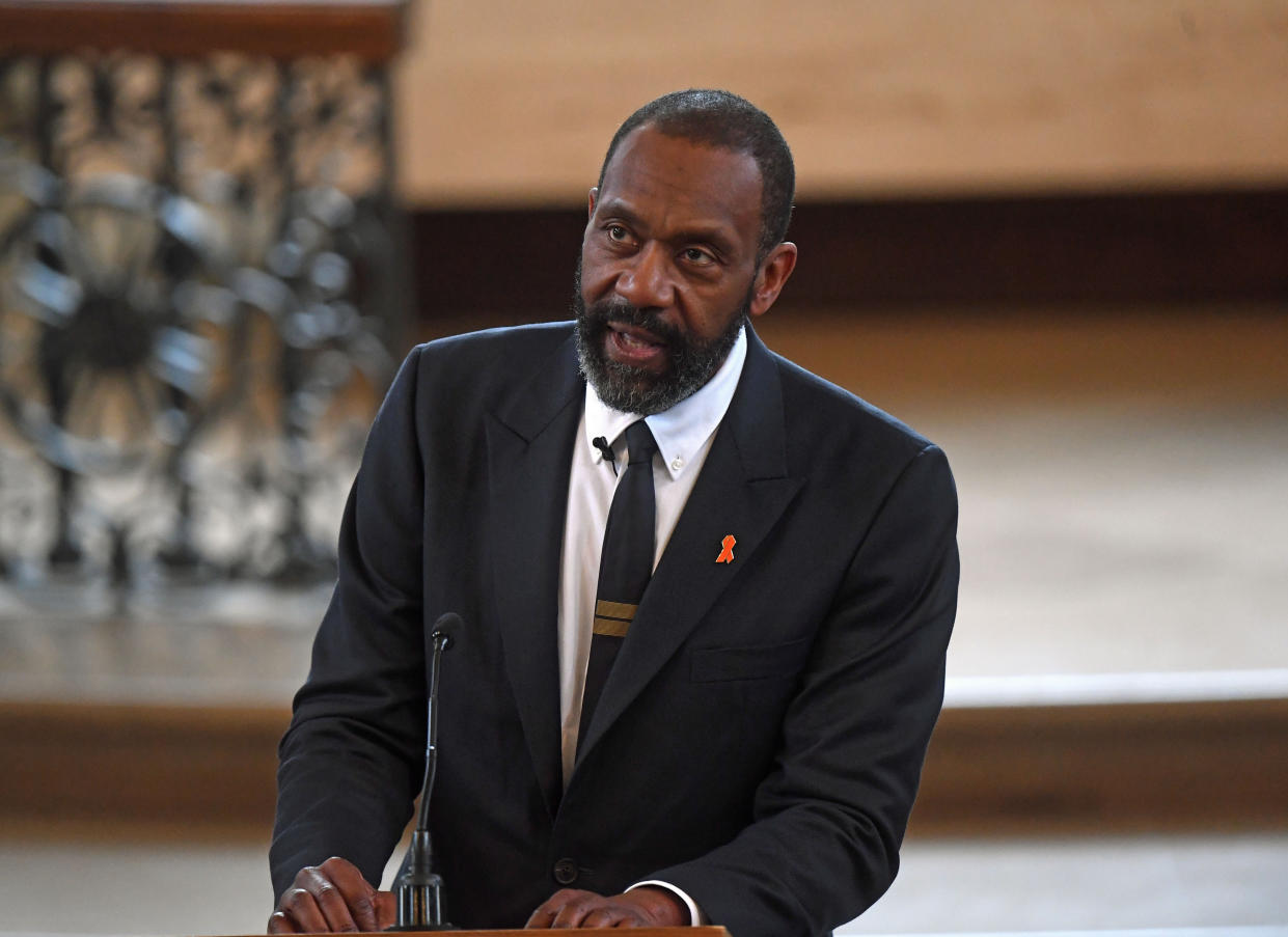 Sir Lenny Henry speaking during a memorial service at St Martin-in-the-Fields in Trafalgar Square, London, to commemorate the 25th anniversary of the murder of Stephen Lawrence.