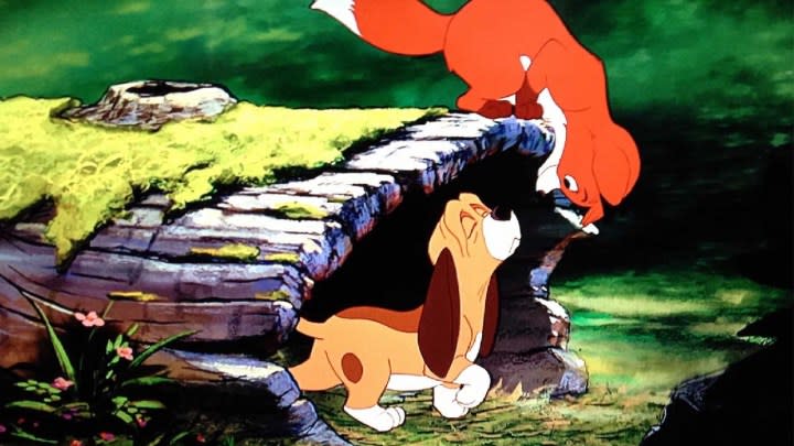 Copper and Tod in the forest in The Fox and the Hound.