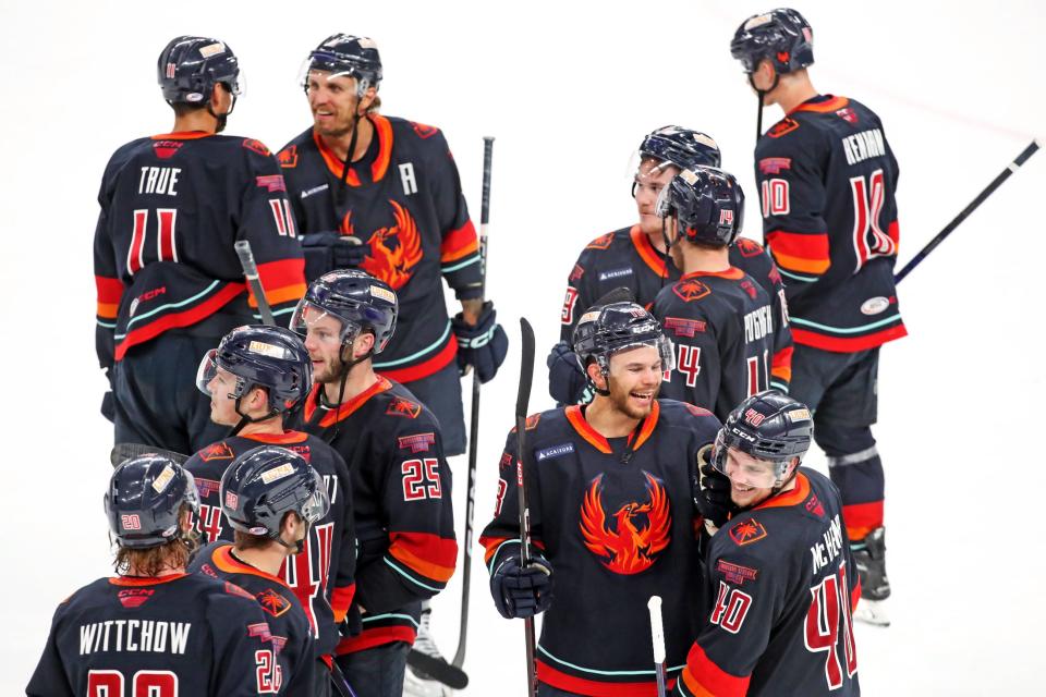 The Coachella Valley Firebirds defeated the Colorado Eagles 5-0 in game five of the second round of the 2023 Calder Cup Playoffs at Acrisure Arena in Palm Desert, Calif., on Friday, May 5, 2023. 