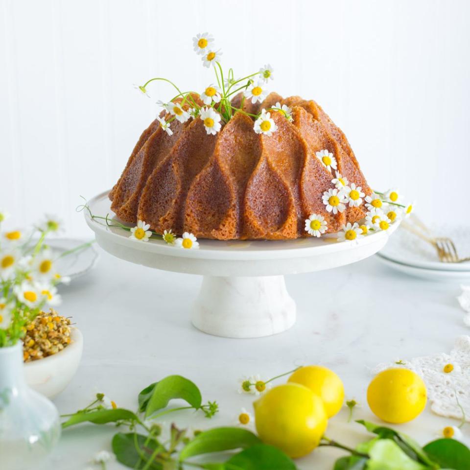 spring cake recipes lemon chamomile honey bundt cake iwth lemons and flowers