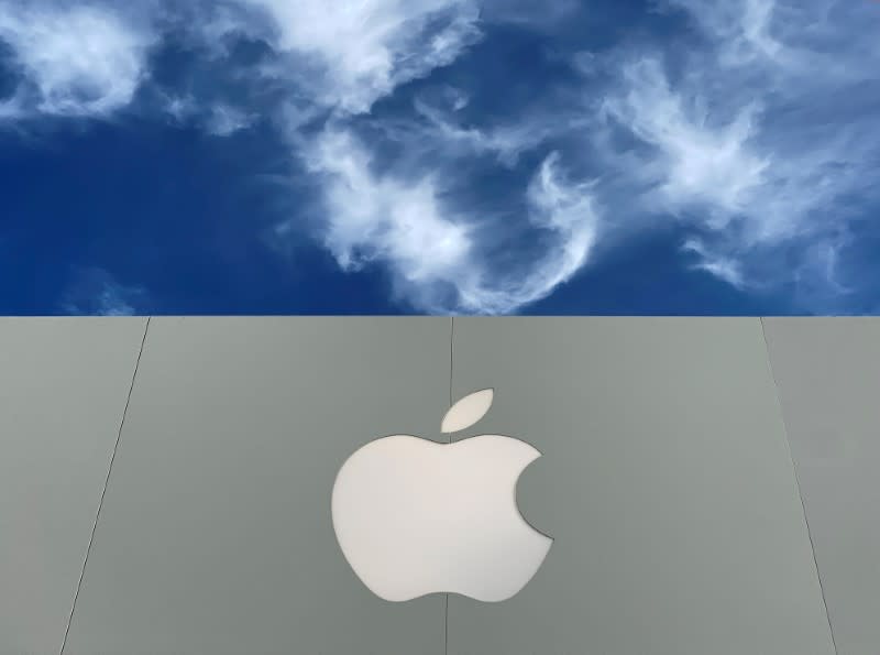 FILE PHOTO: The Apple logo is shown atop an Apple store at a shopping mall in La Jolla, California