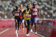 Isaiah Jewett, of United States, competes in a heat in the men's 800-meter run at the 2020 Summer Olympics, Saturday, July 31, 2021, in Tokyo. (AP Photo/Petr David Josek)