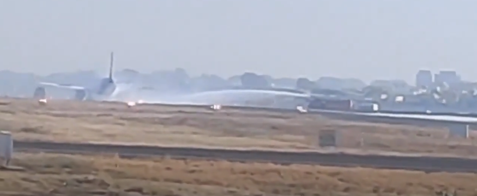 A GoAir plane engine caught fire shortly before take-off